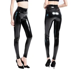 Women Shiny Metallic Black Leggings Disco Pants Long Pants Dancing Costume PU Leather Skinny Streetwear Casual Straight Trousers