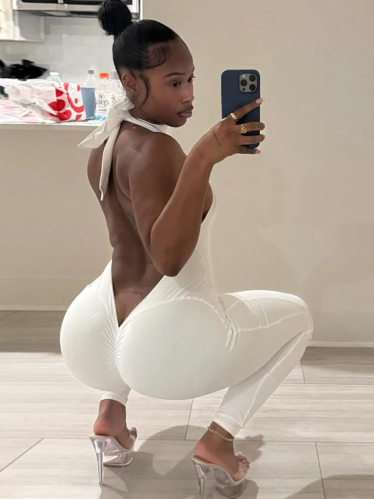 

Weird Puss сексуальный персиковый комбинезон с ягодицами женский комбинезон с открытой спиной и лямкой на шее без рукавов для фитнеса узкая эластичная уличная одежда сексуальные наряды для активного отдыха