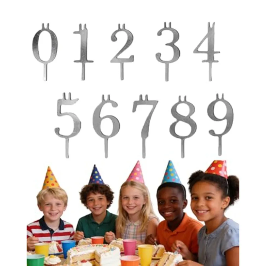 

Number Candle Holder Set Reusable Number Candles for Birthday Cakes Silver Stainless Steel Adjustable Birthday Cake Candle Hold