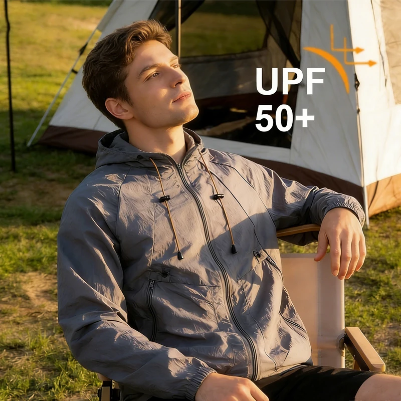 

2026 Summer Men's New Leisure Outdoor Quick Drying Uv Light Jacket Light Sports Riding Fishing Hooded Skin Ultra-thin Breathable