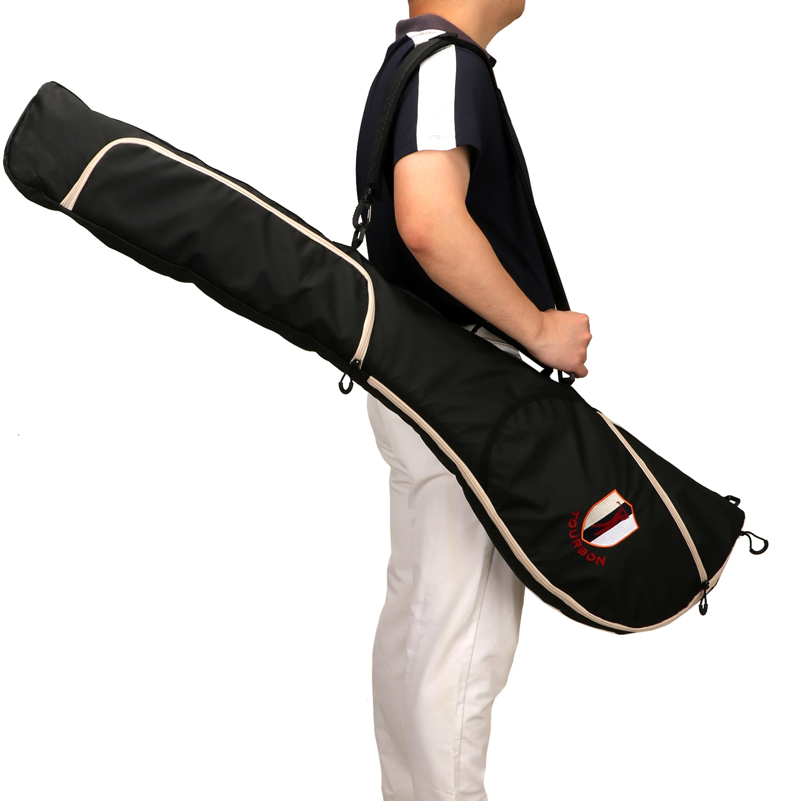 Tourbon Golf Clubs Bag Nylon Golfing Carry Bag Lightweight Sunday Bag Travel Pack for Driving Range Waterproof Black Outdoor