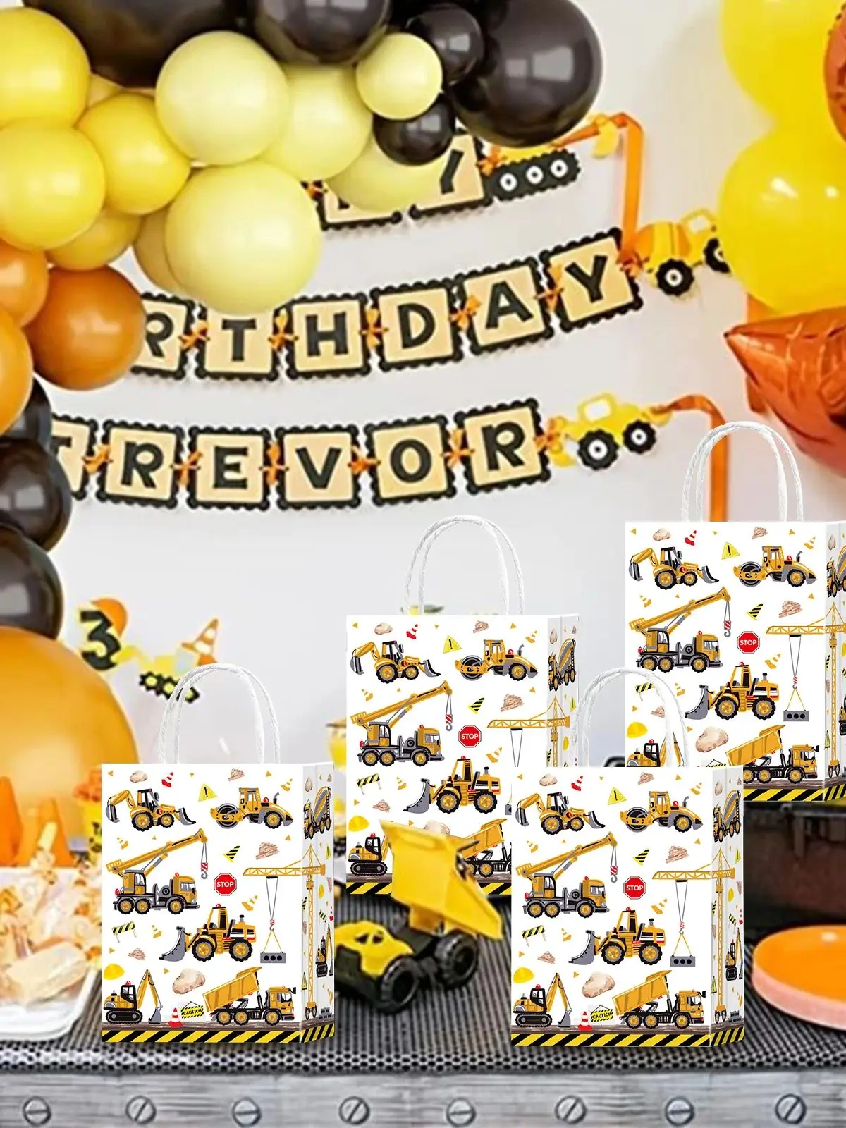Sac cadeau de chantier de Construction 12 pièces, sac de fête de chantier de Construction, sac de fête d'excavatrice, sac en papier portatif, cadeau d'anniversaire de pelle