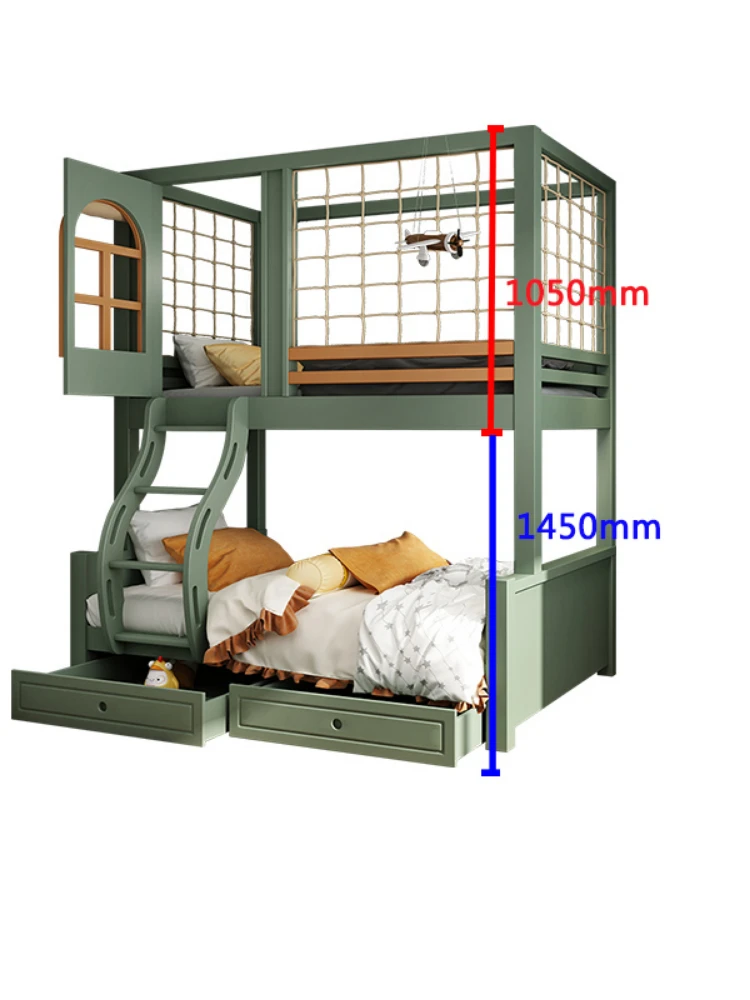 Łóżko dziecięce, łóżko piętrowe chłopca, łóżko piętrowe, w całości z litego drewna na dwóch poziomach