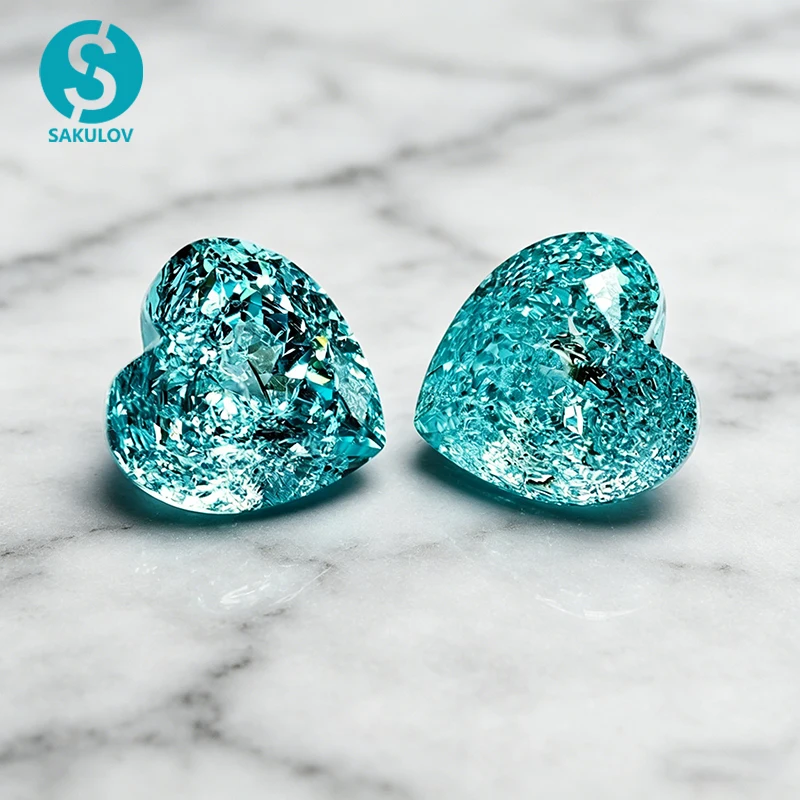 

Lab Grown Paraiba Tourmaline Heart Shape Gemstone Cracked Ice Cut for DIY Jewelry Making with AGL Selectable Certificate