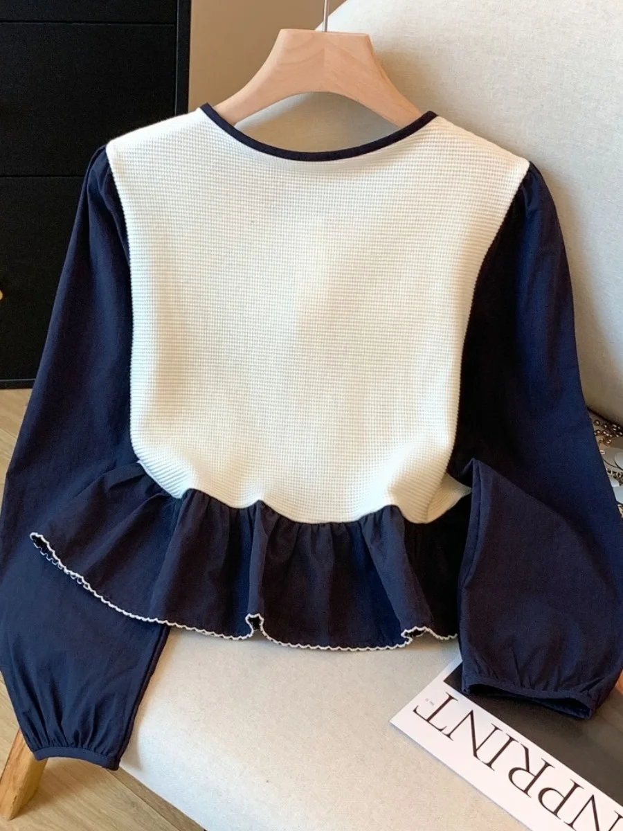 Damen ort Svel Collared Irt Cotton Blend Elastic Fabric Long Sve Tie Waist Color Blo Design Early Autumn Top