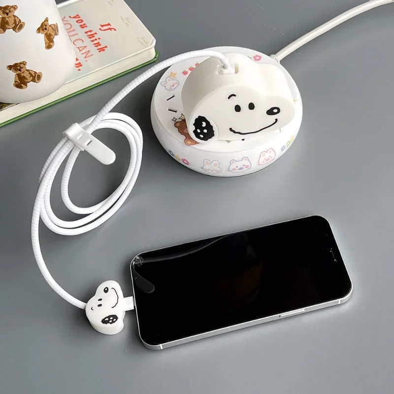 Snoopy Cartoon USB Data Line Cord Protector Case Fast Charging Head Winder Protective Cover for Apple Iphone Ipad 18/20W Gifts