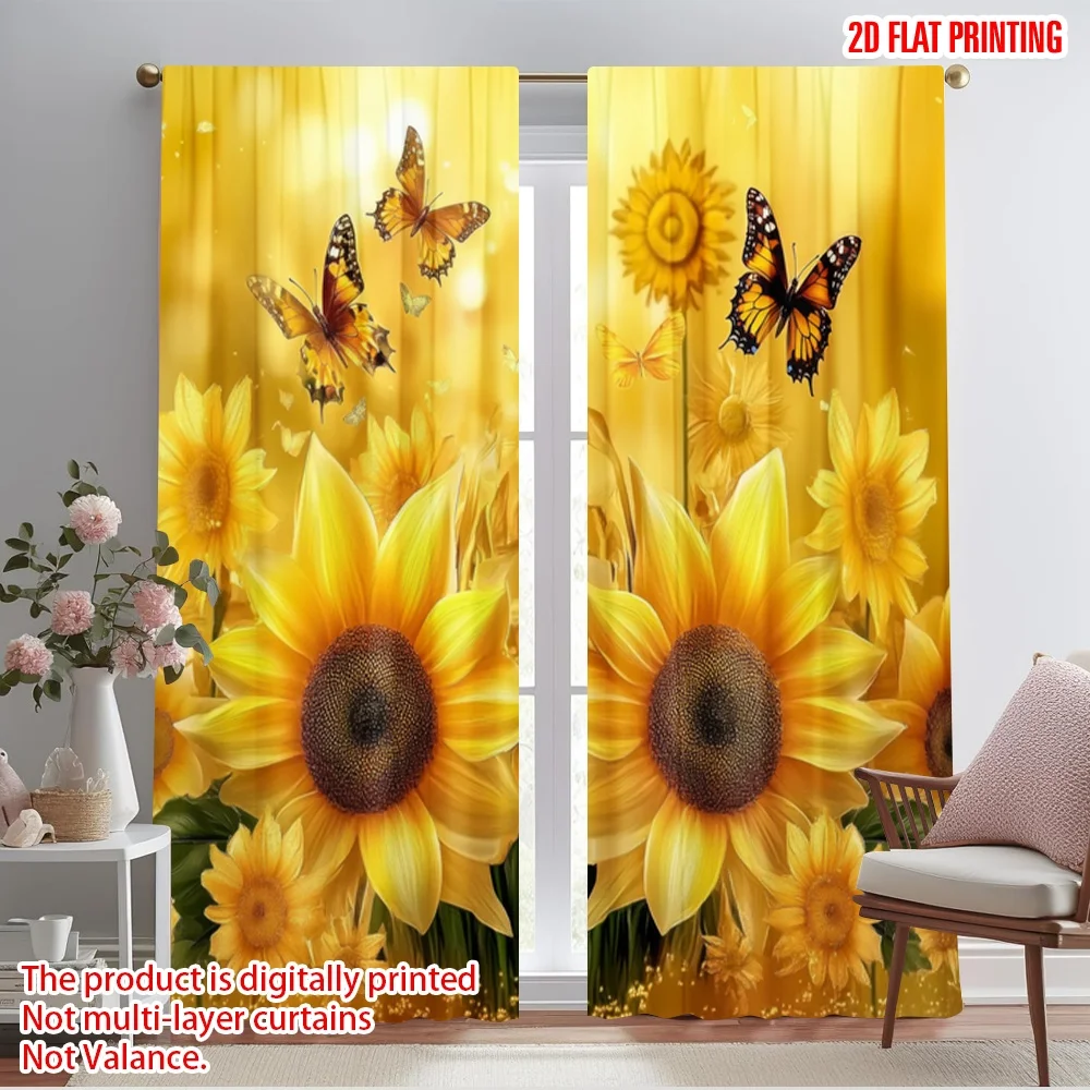 2pcs,2D plane printing Curtains&Window Treatment Sunny Blooms Flutter Polyester (without rod) Outdoor Decorations Ldeal for Home