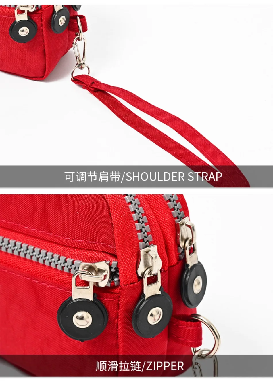 2026 New Clutch Women's Bag Three-Layer Zipper Mini Nylon Cloth Solid Color Mobile Phone Bag Coin Purse