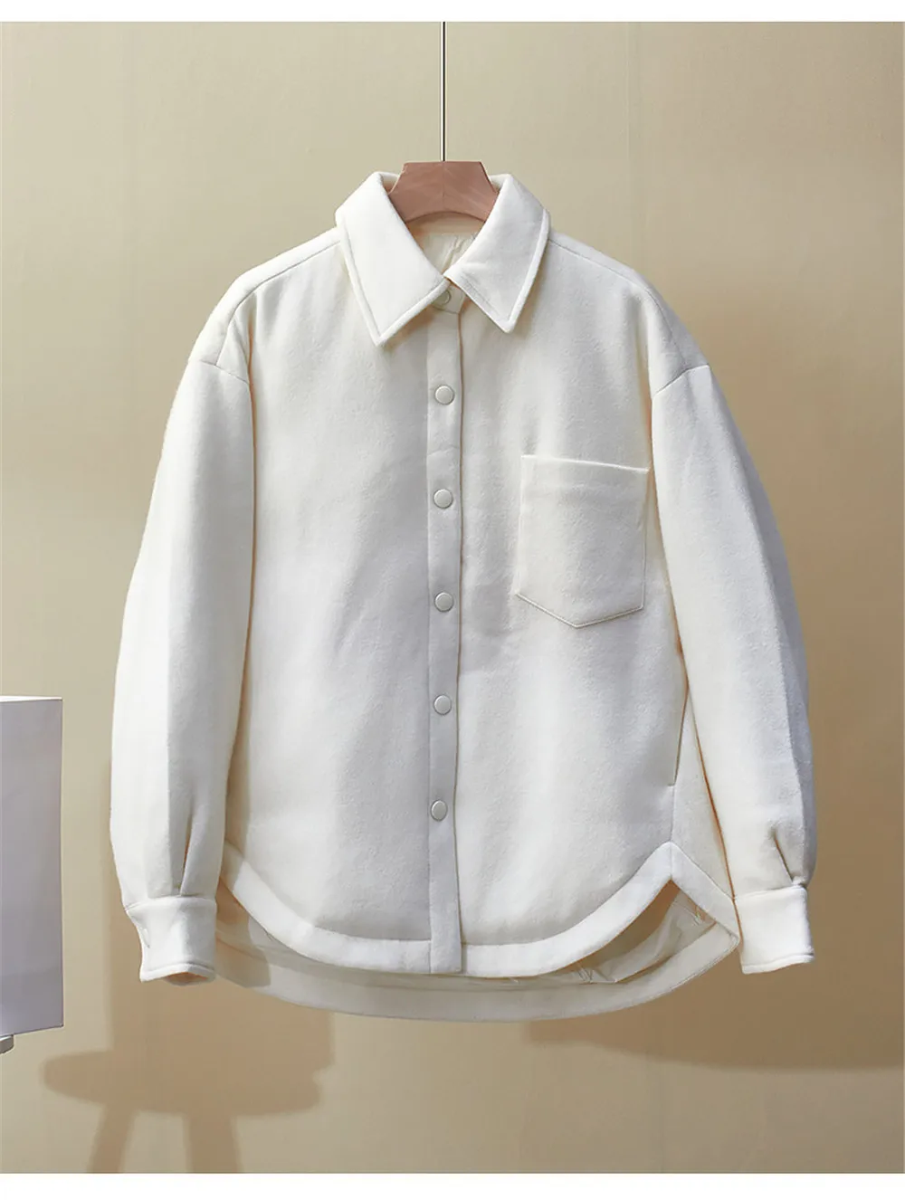 25冬新作 ラペルダウンジャケット シャツ風 ルーズカジュアル グースダウン カシミヤ混 多用途 レディース 厚手ダウンジャケット