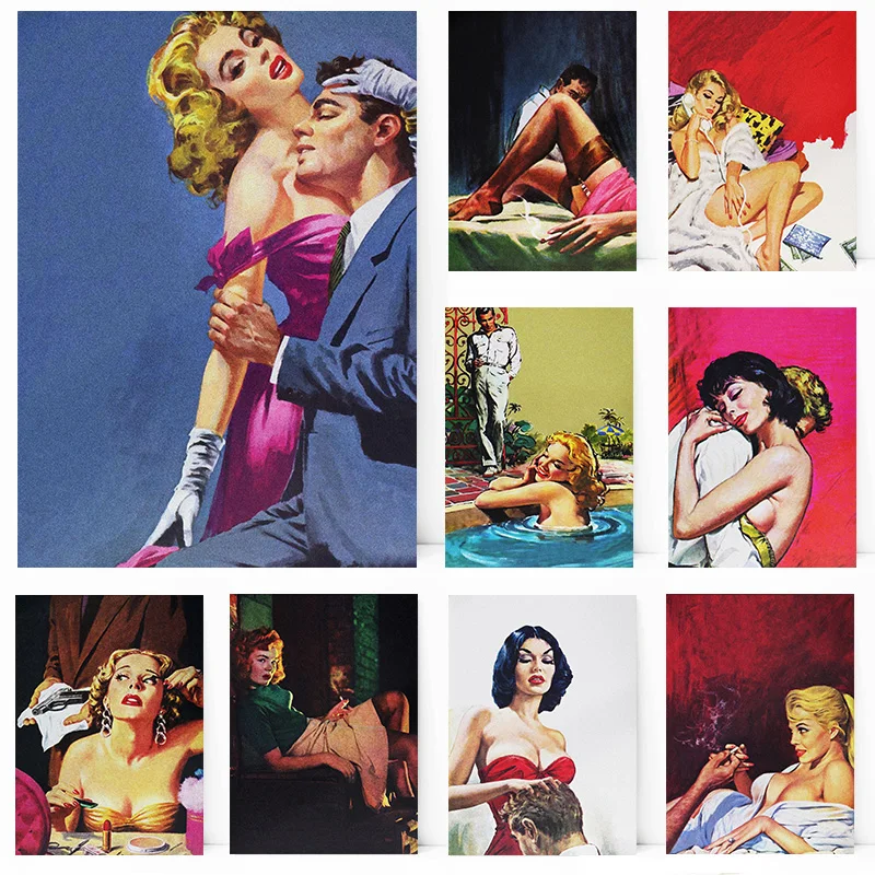 Vintage Pin-up Sexy Girl Retro Men And Women Love Poster Print Wall Art Pictures Canvas Painting Living Room Bedroom Home Decor