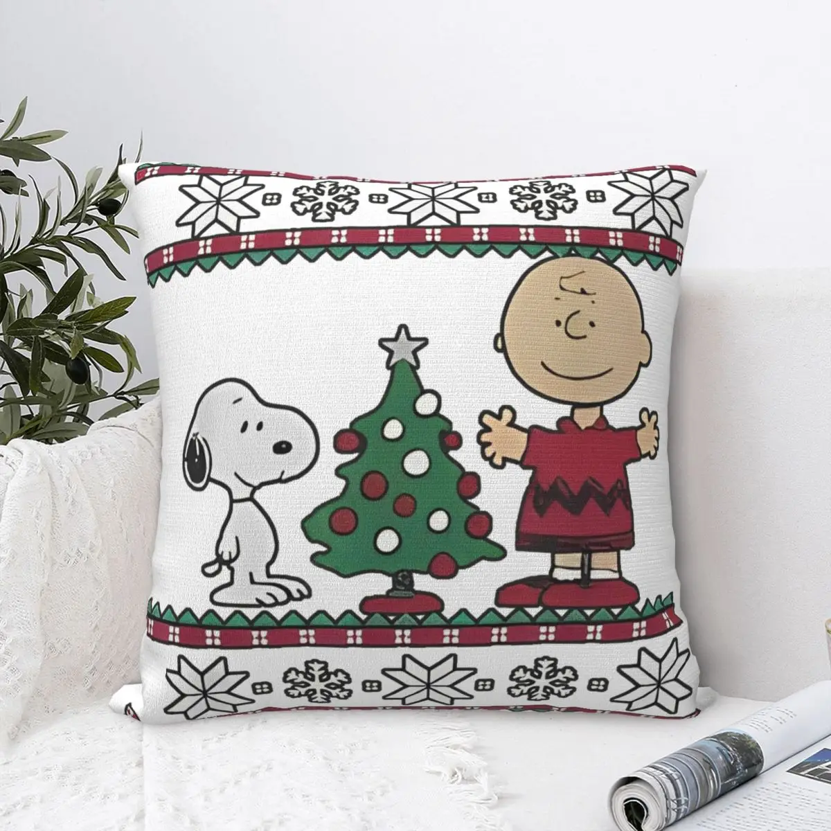 Pillow Cover Christmas Snoopy Cartoon Cushion Cover Woodstock Peanuts Charlie Brown Pillow Case For Home Decoration Pillowcases