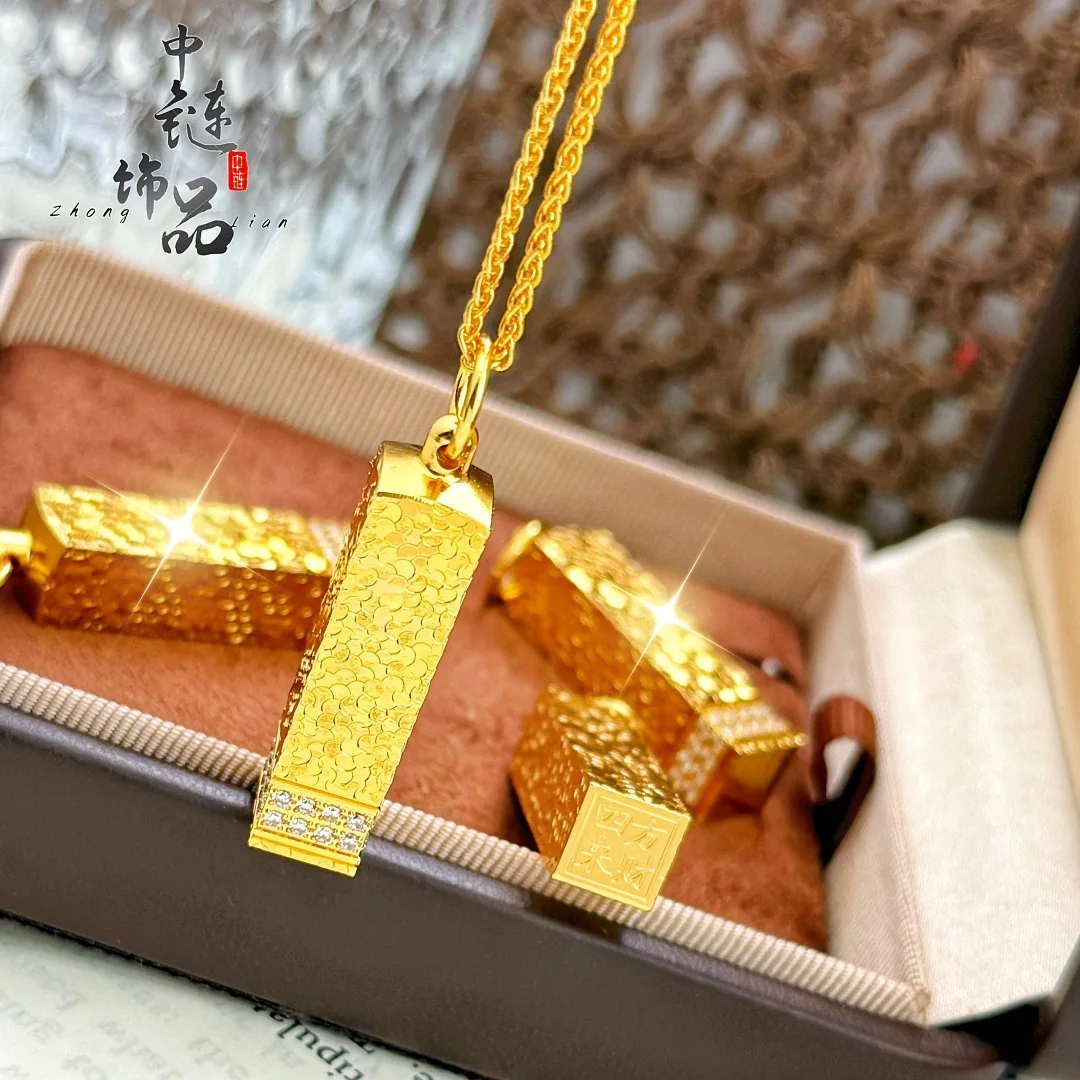 Set diamond burst flash broken quartet to wealth small gold bar pendant all with broken small bar 9999gold