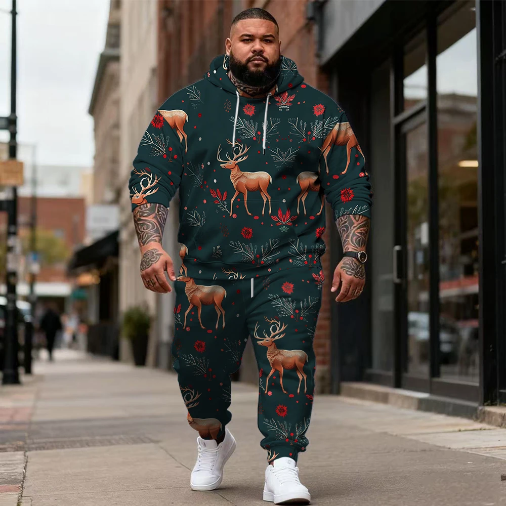 

S-9xl plus size Men's 2-Piece Hoodie Set: Christmas - Soft Fabric, Warm, Festive Prints, Comfortable for Big & Tall Guys