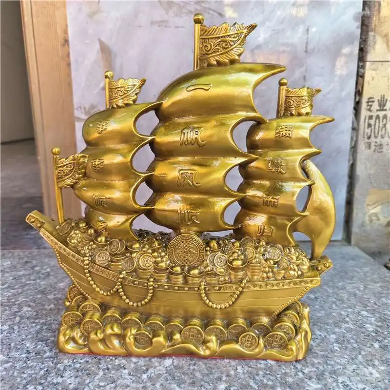Dragon Boat Ornament in Pure Copper - Symbolizing Smooth Sailing and Prosperity - For Living Room, Office, or Company Opening -