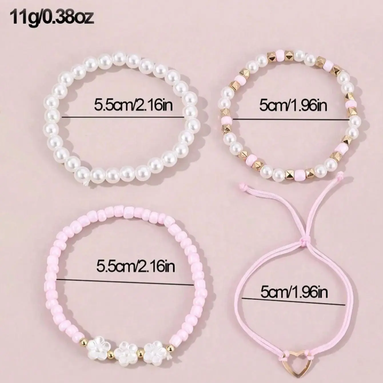 طقم سوار للأطفال ، حبات أرز مقلدة ، مطرز بالحب ، طراز لطيف حلو ، أرز ملون ، 4 * *