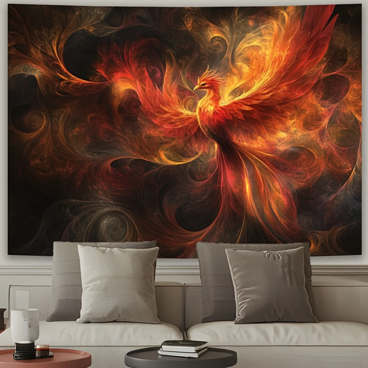 Dramatic Phoenix Fire Tapestry Large Size Abstract Wall Art Canvas Home Decor Luxury Renaissance Print 180x280cm