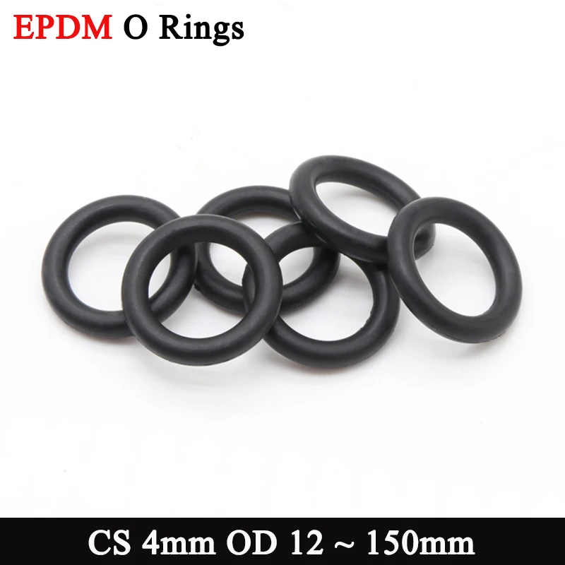 

10/50Pcs EPDM O Rings CS 4mm OD 12 ~ 150mm Acid and Alkali Resistance Water Resistance Friction Resistance o-ring Black