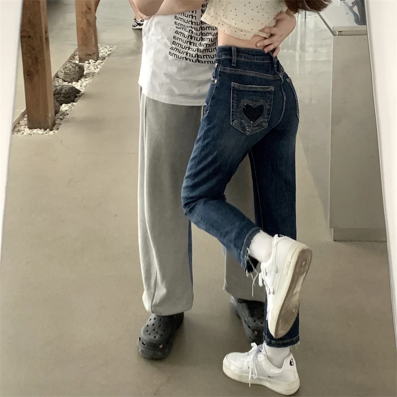 2023 New High-rise Straight-leg Jeans Woman Simple Slim Button Women's Retro Ankle-Length Pants Casual Solid Loose Jeans Lady