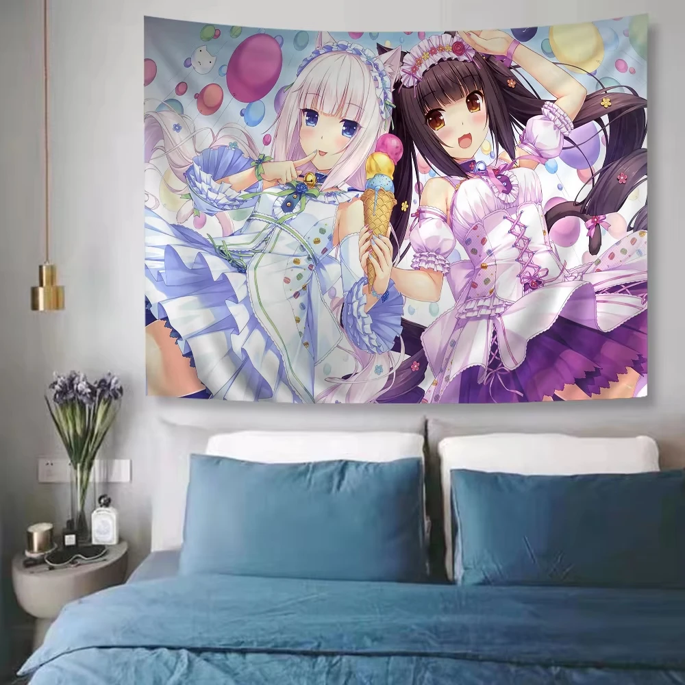 Chocola Nekopara Anime Tapestry Hippie Flower Wall Carpets Dorm Decor Wall Hanging Home Decor