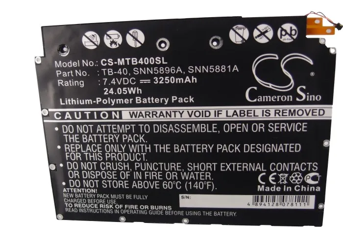 Tablet Battery For  Motorola SNN5881A Xoom  MZ604 MZ600  MZ601 MZ603 MZ602 MZ500 Volts 7.4  Capacity 3250mAh / 24.05Wh