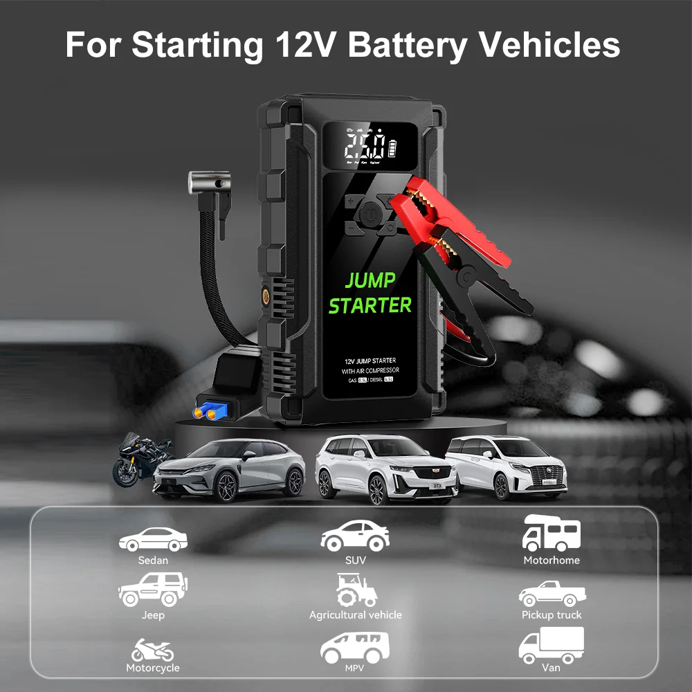 Air Compressor with Jump Starter for Car Battery Starter with Compressor Multi-function 3 in 1 Car Starters Jumper Kit for Car