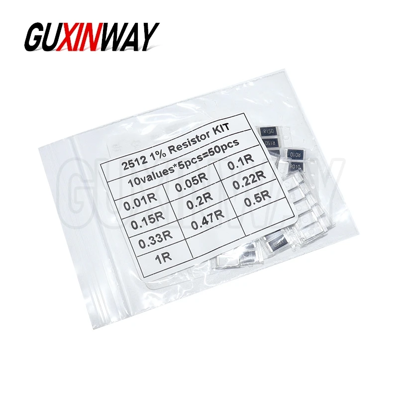 50PCS 10 kindsX5pcs=50pcs R001 R002 R005 R008 R010 R015 R020 R025 R050 R100 Alloy resistance 2512 SMD Resistor Samples kit