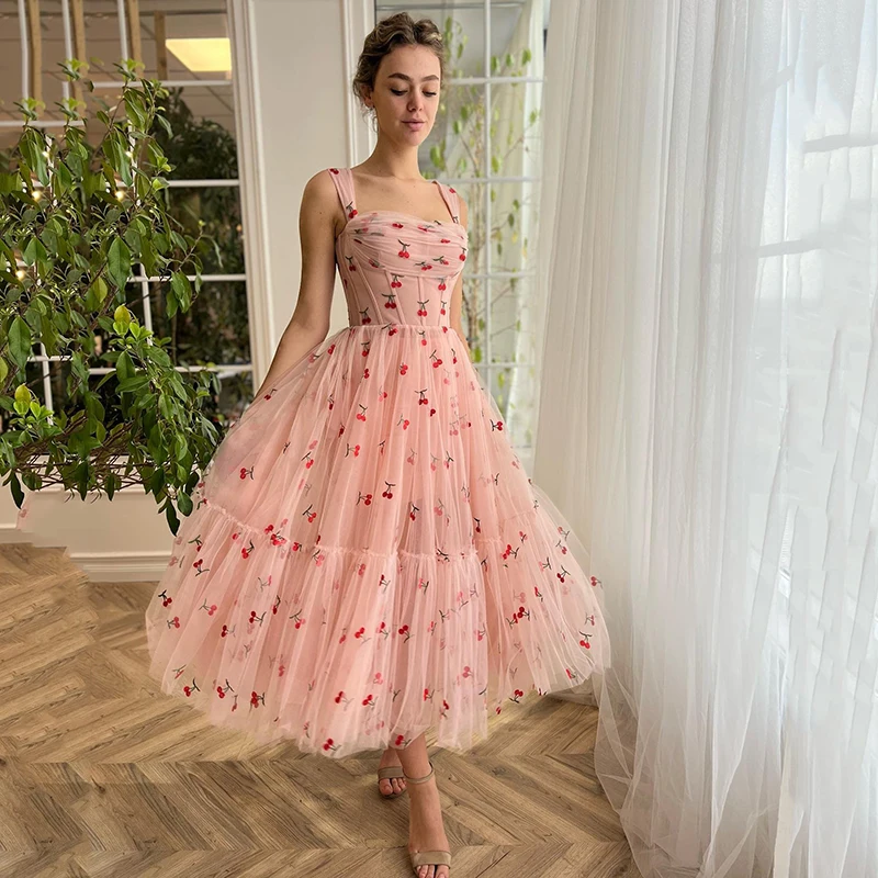 

Thinyfull 2024 Formal A-Line Prom Dresses Floral Printed Tulle Evening Dress Saudi Arabia Cocktail Party Prom Gown Custom Size