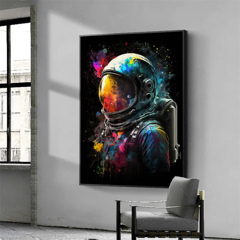 Modern Astronaut Posters Astronaut with Beer on Moon Bar Canvas Paintings Astronauts Playing Poker in The Space Mural Home Decor