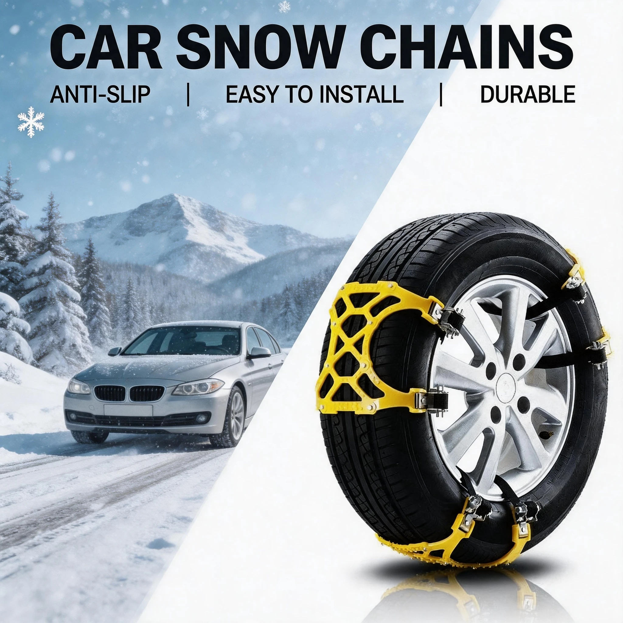 Anti Skid Car Tyre Chains with Steel Nails Fasteners Offroad Winter Snow Wheel Safety Accessory for All Vehicle Road Conditions