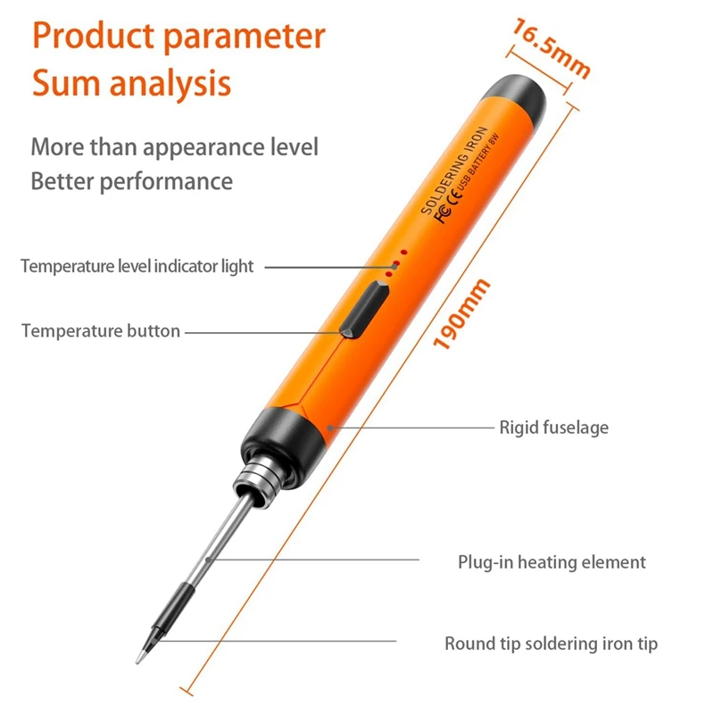 USB Recarregável Ferro De Solda Portátil, Mini Kit De Solda Elétrica, 3 velocidades temperatura ajustável