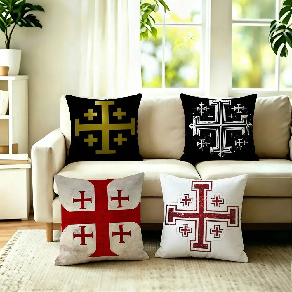 Jerusalem Cross Square Double-Sided printed Pillow Case Bedroom Bedside Pillow Sofa Cushion Cover
