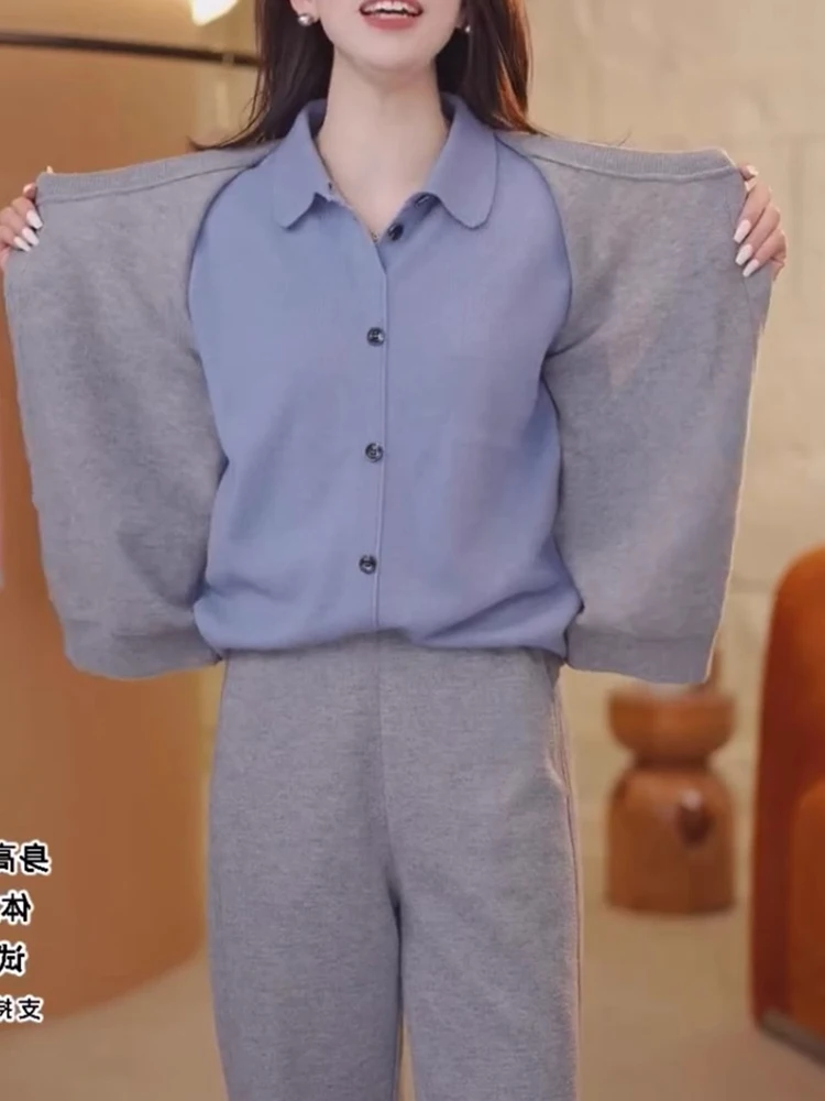 Kleur Blo Gebreid Wollen Open Vest Losse Casual Lange Sve Trui Sli Veelzijdige Top voor Dames Herfst Winterkleding