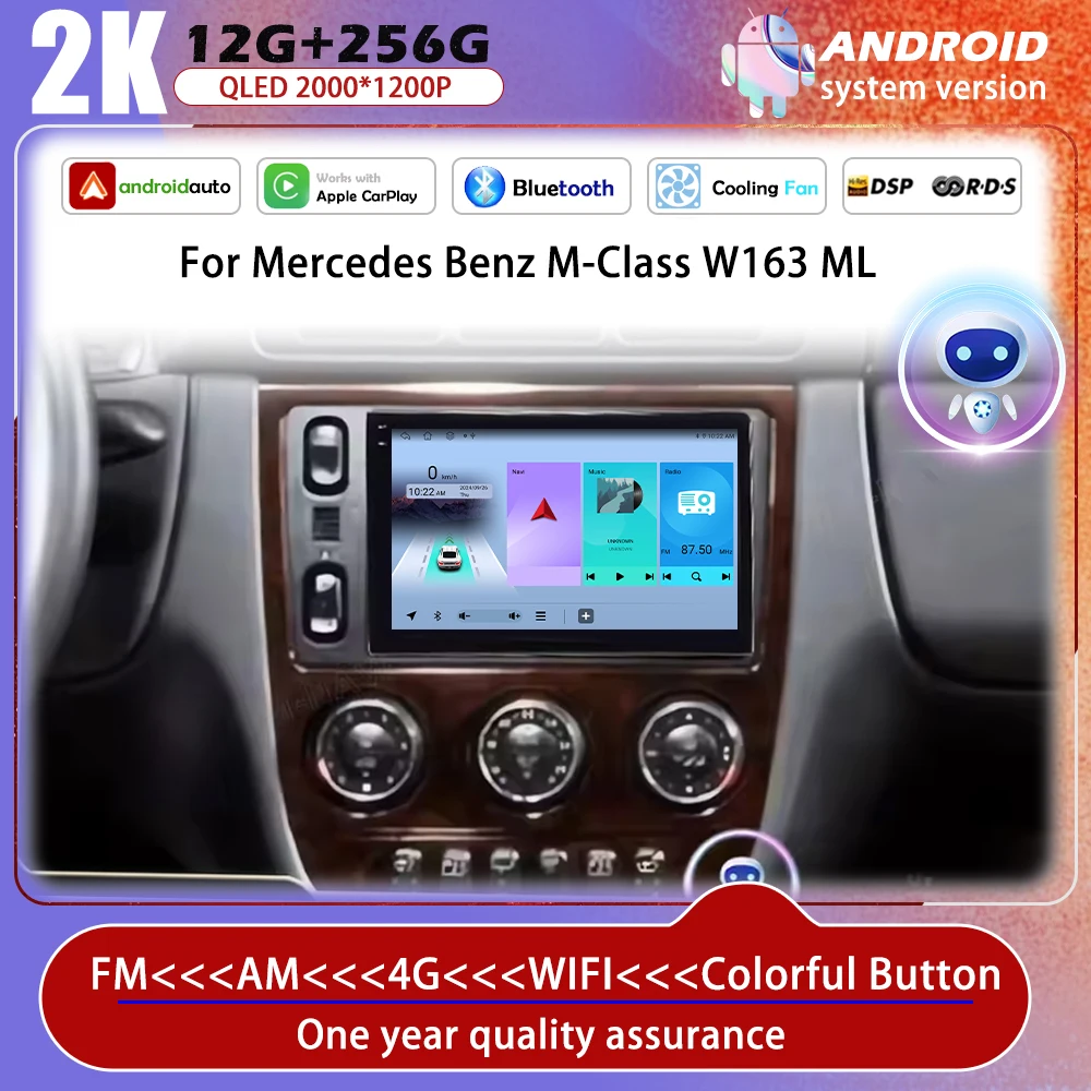 Car Radio Wireless Carplay Android 16 for Mercedes Benz M-Class W163 ML 1997 -2005 Video Multimedia Player GPS Navigation 4G