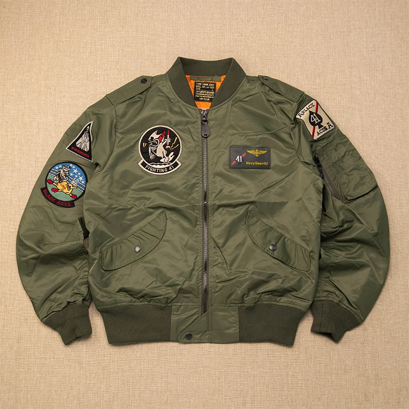 

Men's Faionable Flight Jaet Air Force Workwear Baseball Sle Zipper Decorated Stand Fit Outerwear Spring Autumn Winter