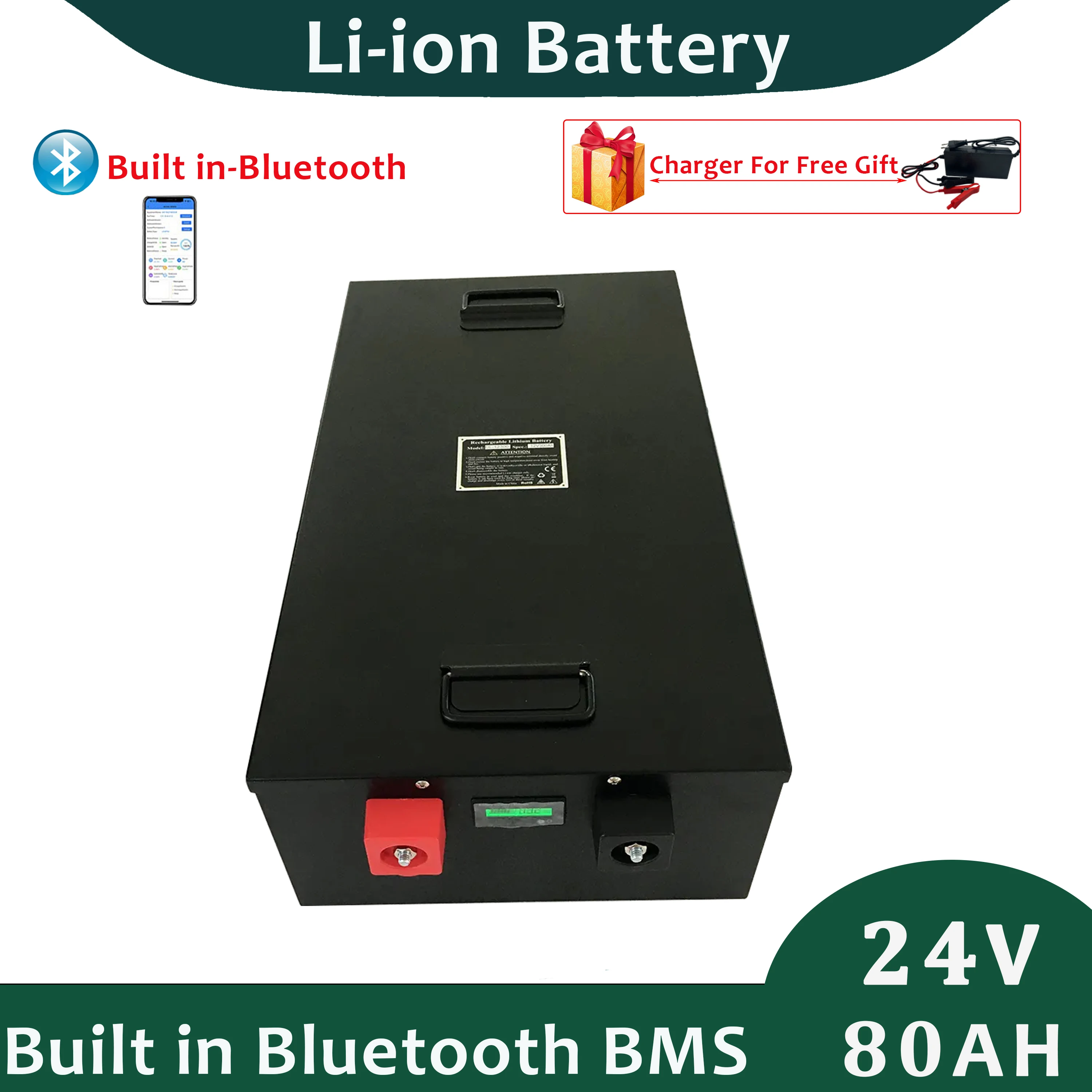 

24v 80Ah Li-ion Battery Pack with Bluetooth BMS For Electric Scooter