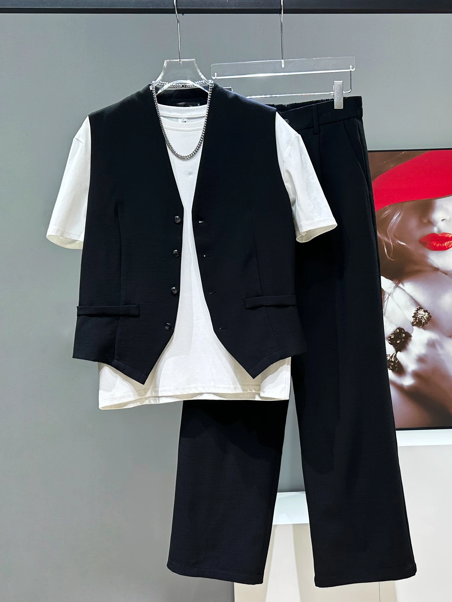 

Новый оригинальный домашний комплект из льняной ткани: жилет с V-образным вырезом, мужские брюки с подплечниками, прямые брюки, модный летний наряд