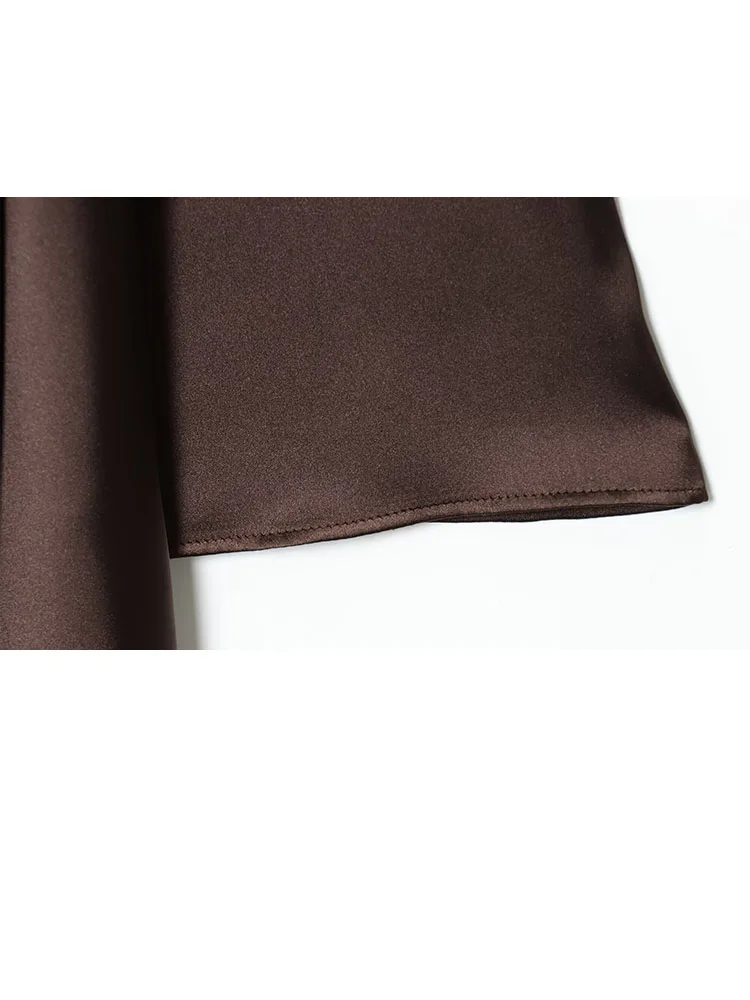 HH Women's French Scarf Decorated V-Neck Mini Dress Silk Satin Texture Light Luxury Elegant High Waist Slim Party Dress