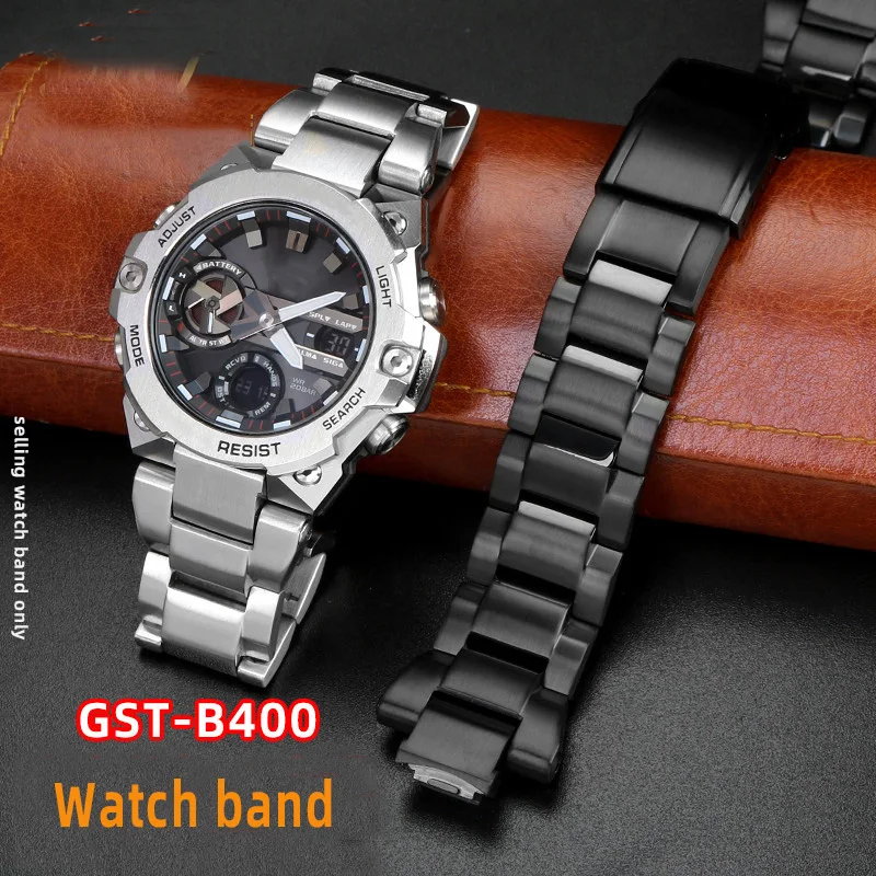 Convex Solid Stainless Steel Watch Strap For Casio watchband G-SHOCK GST-B400 Men Metal Modified Wrist Band Bracelet Accessories