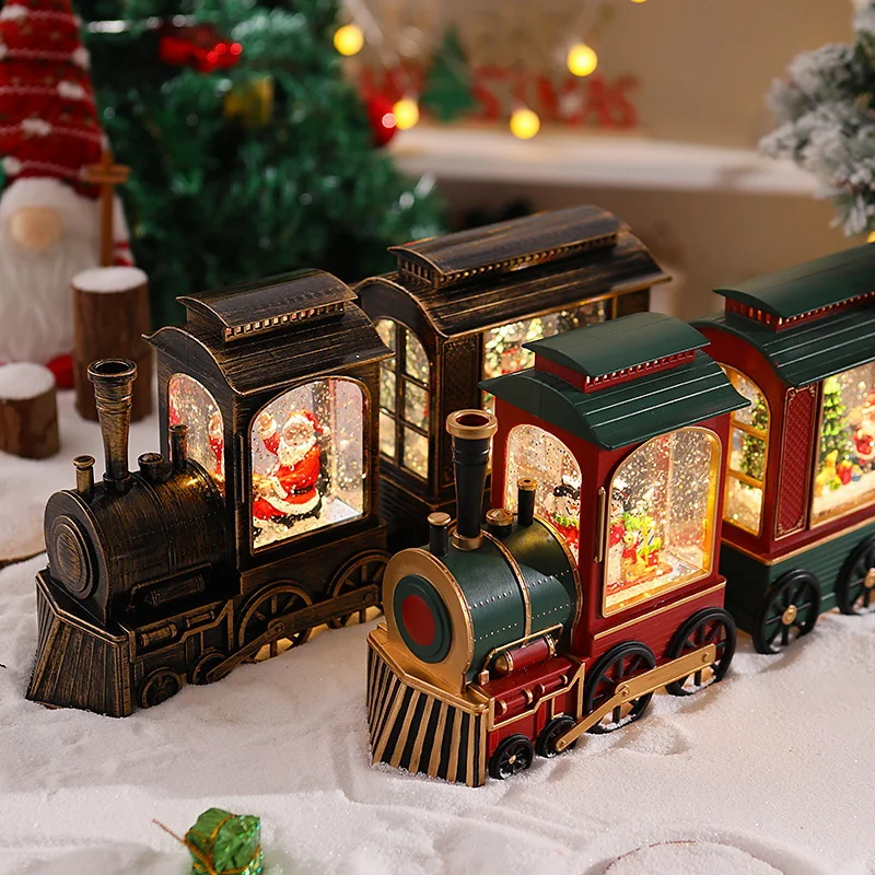 New Santa Claus Snowman Locomotive Resin Snowy Music Box Desktop Ornament Handicraft Christmas Festive Atmosphere Decoration