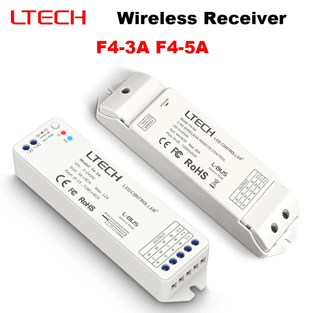 LTECH R4-3A R4-5A Constant Voltage 2.4G Wireless Receiving controller match Lighting System DC5-24V 4 Channel 5A MAX 20A