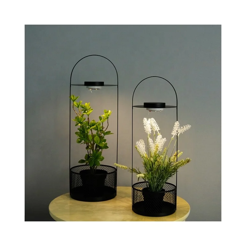 

LED Metal Flower Pot With Simulation Flower for Indoor Room Use Decor Lantern Planter for Home Decoration