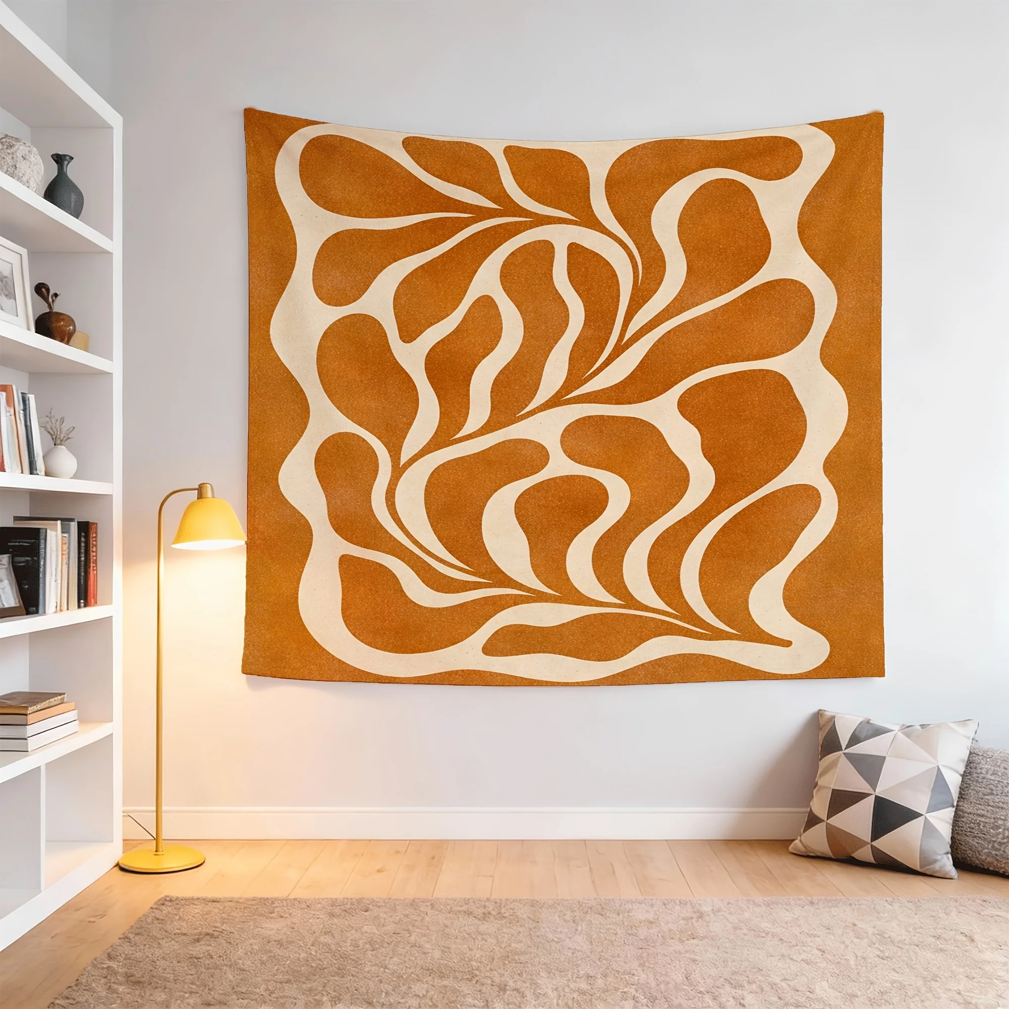 1pc Abstract Burnt Orange Swirl Tapestry, Modern Neutral Boho Wall Hanging for Bedroom Living Room Dorm Decor