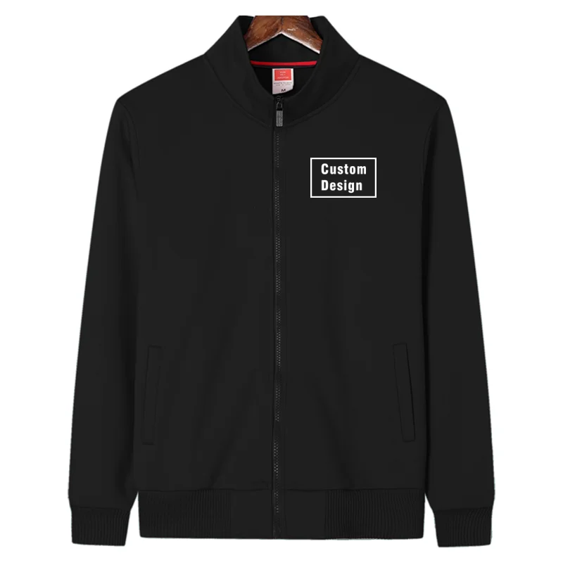 Custom Design Men Women Fleece Warm Jacket Custom Logo  Casual Coat Printing Design Stand Collar Sweatshirt