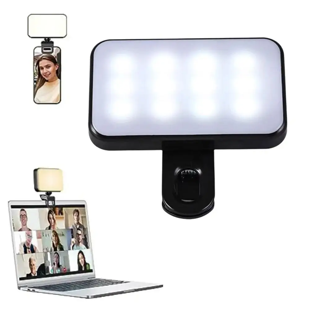 

Phone Laptop Mini Selfie Fill Light Clip For IPhone IPad Mobile Rechargeable Adjustable Brightness Clip 3 Color Photography Lamp