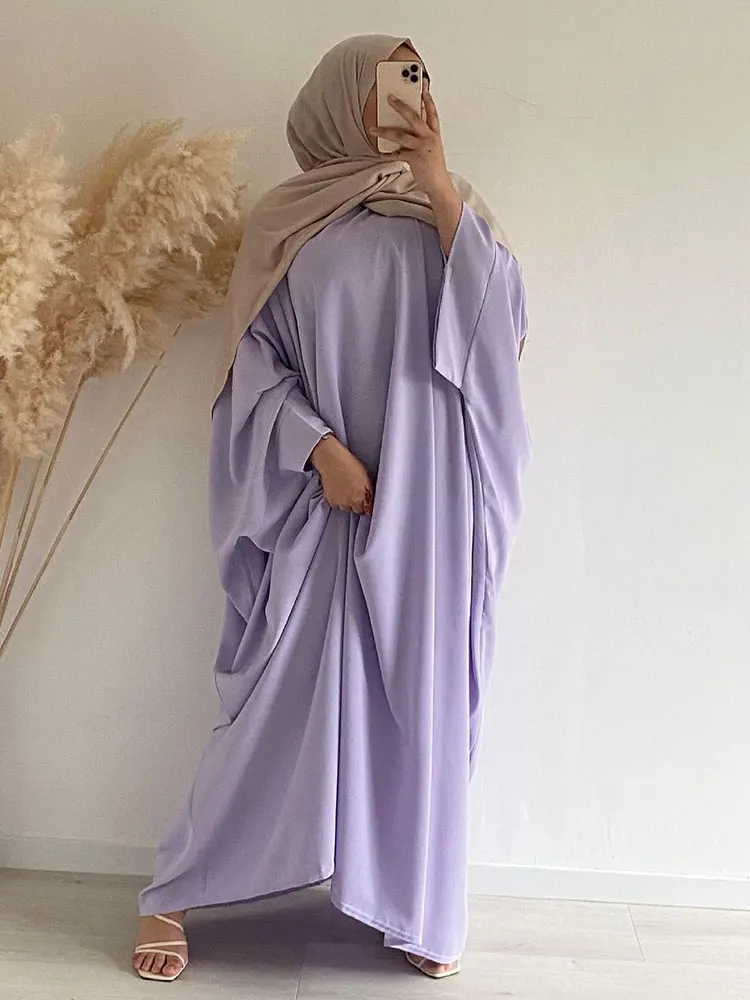 Plain Abaya Mulsim Ramadan Prayer Long Dress Women Nida Batwing Sleeve Hijab Robe African Dresses Islam Dubai Modest Abayas