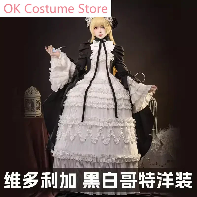 Fantasia de cosplay de jogo Victorique para mulheres, vestido gótico, uniforme Lolita para festa de Halloween, nova roupa para jogo