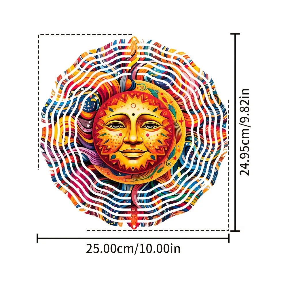 Sun Art Mandala Spinning Decoration, Metal Kinetic Art Piece, Capable of 360° Rotation, for Use As a Wind Spinner Hanging.