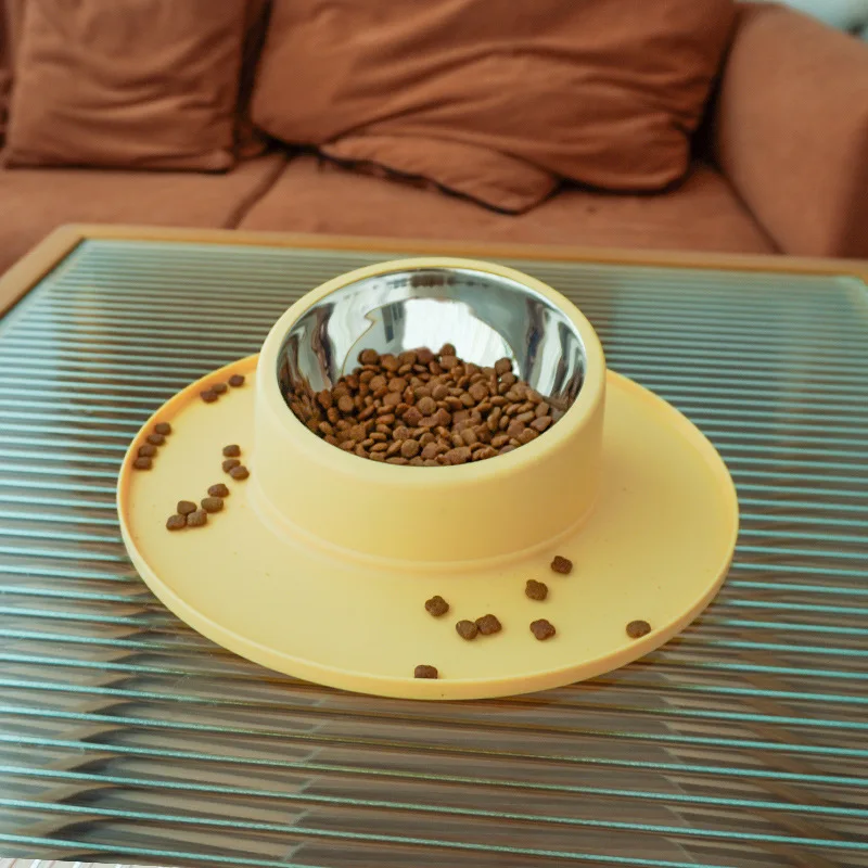 Silicone stainless steel pet tableware household anti-spill cat food bowl pet supplies dog food bowl fixed dog waterer