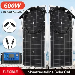 300W/600W Panel słoneczny 18V elastyczny regulator ogniw słonecznych 10A-100A nadaje się do telefonu komórkowego samochód RV Camping płyta słoneczna ładowarka