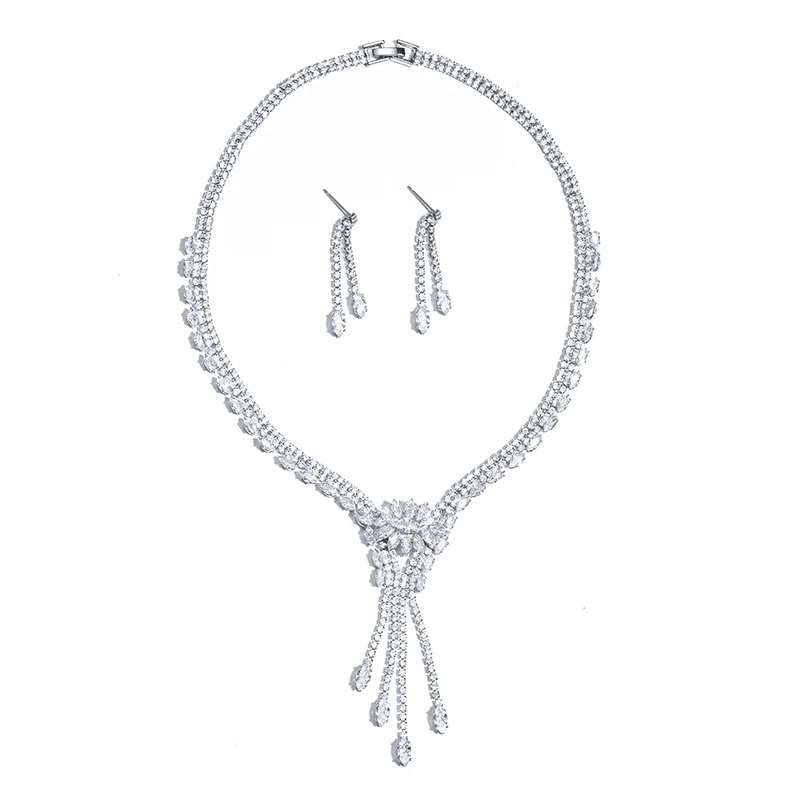 Bettyue New Arrival Ingenious AAA Cubic Zircon Tassel Earring Noble Necklace For Female Engagement Party Charming Jewelry Set